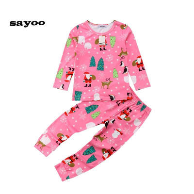 

2018 hot sale girl Christmas Santa Claus Christmas tree elk pattern long sleeve round neck casual home pajamas