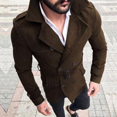 

Stylish Mens Winter Wool Warm Trench Coat Reefer Jackets Double Breasted Peacoat