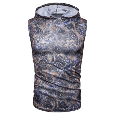 

Toponeto Mens Printed vest jacket Lightweight Patchwork Sleeveless Contrast Hoodie