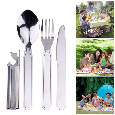 

4 in 1 Portable Spoon Fork Knief Opener Camping Outdoor Picnic Tableware