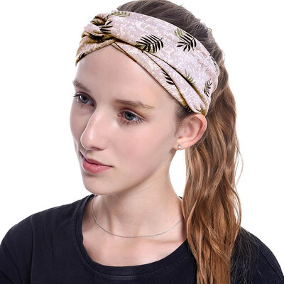 

Women Headband Knotted Elastic Headwrap Leaf Print Boho Sports Holiday Hair Band Turban Headwear Hair Accessories