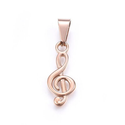 

304 Stainless Steel Pendants Musical Note Rose Gold 26x11x2mm Hole 10x5mm