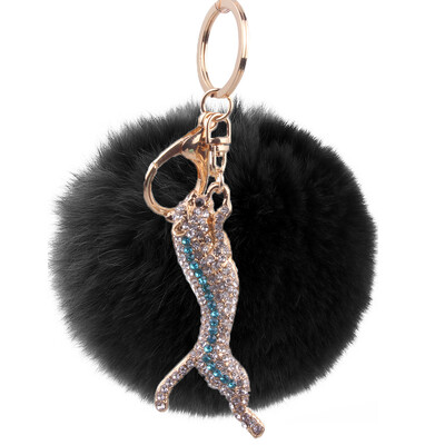 

Rex rabbit hair keychain inlaid colored diamonds small cheetah bag car key ring pendant high quality plush hair ball