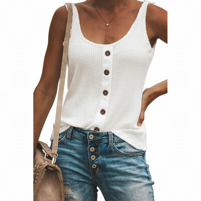 

Baseted vest womens T-shirt sexy U-neck sleeveless single-breasted top