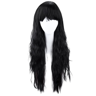 

Full Bangs Heat Resistant Long Half Curly Hair Wig Natural Black