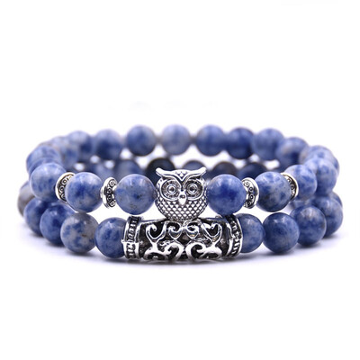 

Natural Stone Owl Bracelets Bangles Charm Bracelet Set For Women Men Bracelet Jewelry