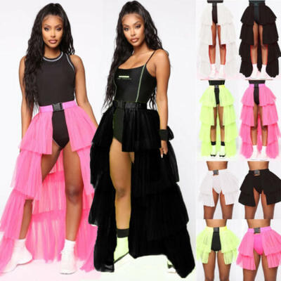 

UK STOCK Womens Sexy Mesh Long Maxi High Waist Summer Pleated Beach Skirt Dress