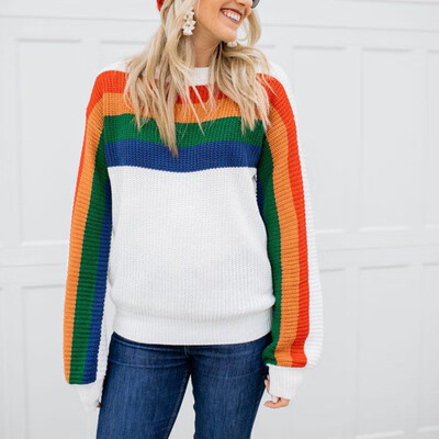 

Women Knitted Sweater Tops Casual Long Sleeve Printed Autumn Sweatshirts Blouse