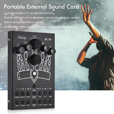 

Muslady ML09 Portable External Sound Card 7 Modes 12 Sound Effects for Smartphone Computer Online Singing Recording Live Broadcast