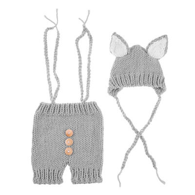 

2pcs Cute Baby Studio Photography Props Clothing Set Knitted Overalls Hat