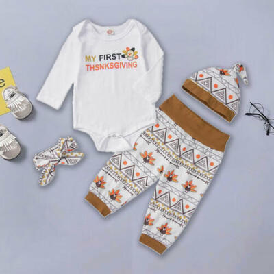 

US Newborn Baby Boy Thanksgiving Turkey Long Sleeve Top Pants Hat Outfit Clothes