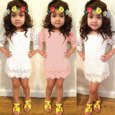 

Baby Girls Kids Princess Long Sleeve Flower Party Tutu Lace Short Mini Dress A