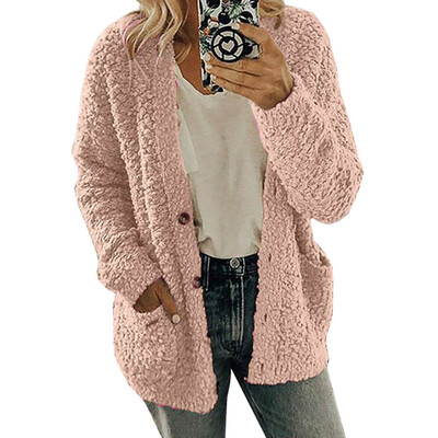

2019 New Autumn Winter Women Fashion Casual Solid Color Outwear Long Sleeve Button Pocket Cardigan Sweater Coat