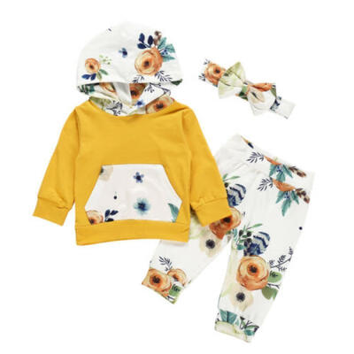 

Newborn Kids Baby Girl Clothes Floral Hooded Tops Pants Outfits Set Tracksuit