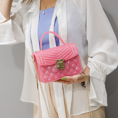 

Net red texture jelly bag small bag female 2019 new wave ocean transparent Messenger bag wild chain small square bag