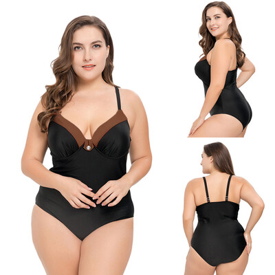 

Roseonmyhand Womens Casual Plus Size Stitching Multicolor Bikini One-piece Swimsuit