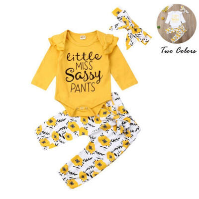 

US 3pcs Infant Baby Girl Clothes Set Ruffle Romper Bodysuit Floral Pants Outfits