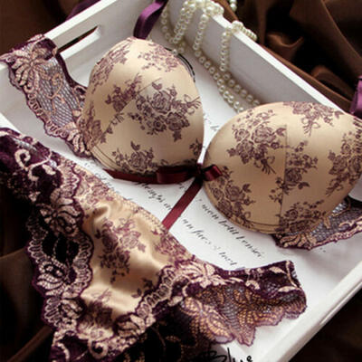 

Push Up Bra Lace Bra And Panty Set Womens Embroidery Deep V Lingerie & Knickers