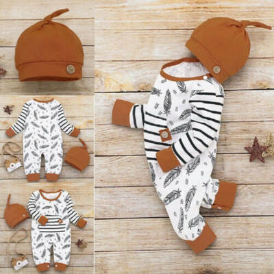 

Newborn Baby Kids Boys Girls Feather Long Sleeve Romper Jumpsuit Outfits Clothes