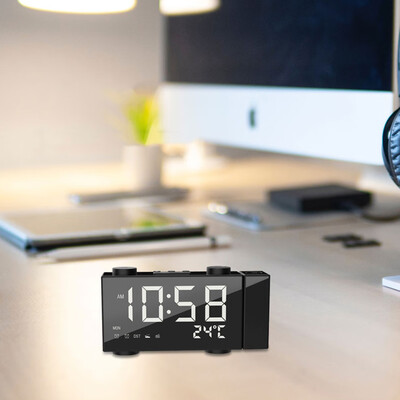 

6 Inch Digital FM Projection Radio Alarm Clock 4 Brightness Adjustment 3 Time Displays Dual Alarm Clock with Snooze Thermometer Cl