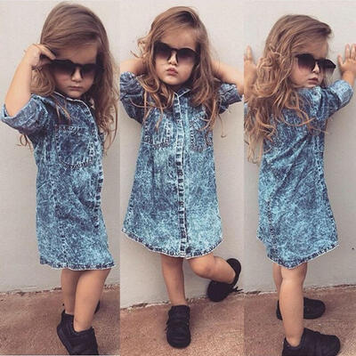 

Fashion Kids Baby Girl Casual Denim Dress Princess Dress Party Pageant Clothes Outfits
