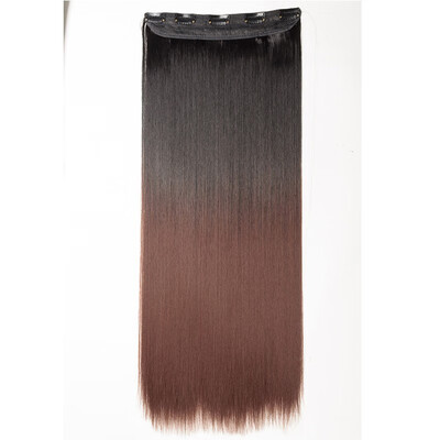 

Ombre Synthetic Fiber Clips in on Hair Extension 34 Full Head One Piece 5 Clips Long Silky Curly Wavy