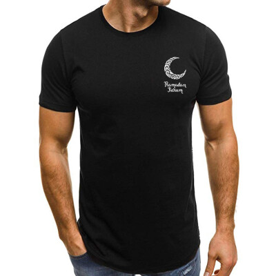 

Toponeto Mens Summer Casual Print Round Neck Slim Fit Short Sleeve Top Shirt Blouse