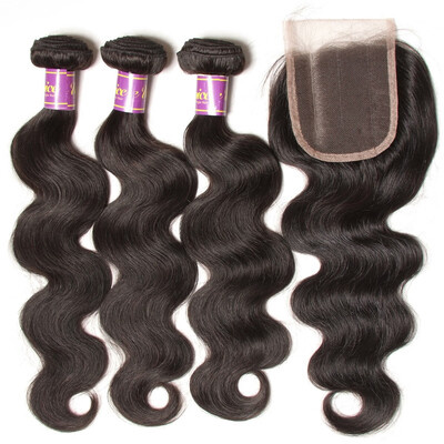 

UNice 8A Brazilian Body Wave Virgin Human Hair 3 Bundles with Lace Closure 4"4"