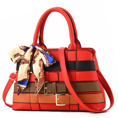 

10 pieces from the batch woven buckle with womens contrast color shoulder diagonal scarf silk temperament portable mother bag