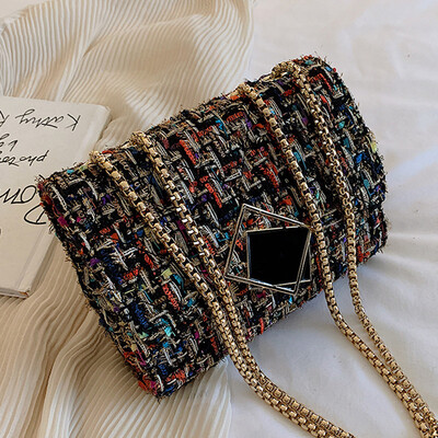 

2019 stylish Hong Kong style shoulder small square bag summer new slung tweed chain temperament messenger bag