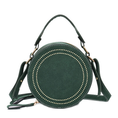 

Vintage Nubuck Leather Round Crossbody Bags For Women 2019 Ladies Rivets Purses&Handbags Female Small Circle Shoulder Bag