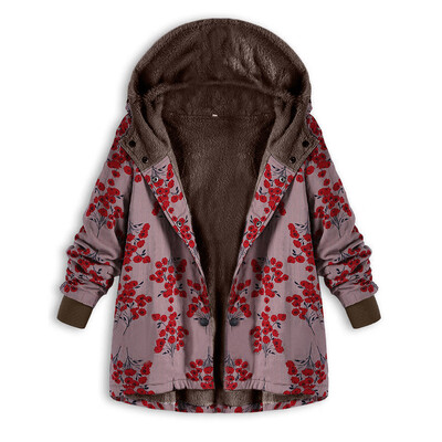 

Toponeto Womens Winter Warm Outwear Floral Print Hooded Pockets Vintage Oversize Coats