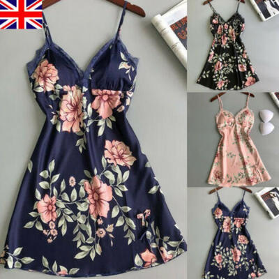

Ladies Lace Satin Silk Strappy Nightdress Nightie Lingerie Pajamas Sleepwear UK