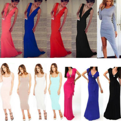 

US Women Sexy V neck Bodycon Dresses Slim Long Elegant Ladies Party Dress