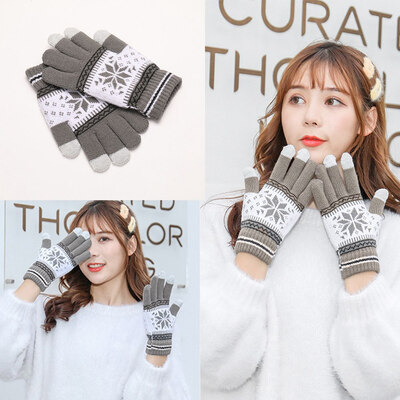 

Cute Christmas Warm Winter Gloves Snowflake Printed Knitted Touch Gloves Men Women Sports Gloves Party Supplies