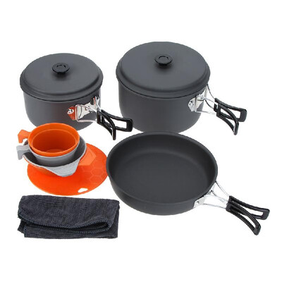 

ALOCS 3-4 People Portable Camping PotsPanBowlsCupsCutting Board Picnic Outdoor Cooking Cookware Set Aluminum