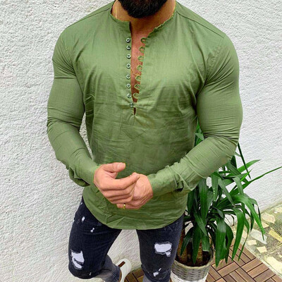 

Toponeto Mens Vintage Casual Pure Color Cotton Linen Long Sleeve Shirts Top Blouse