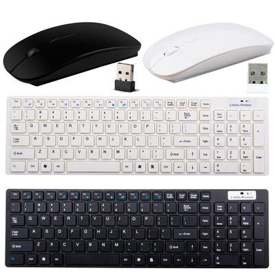 

WhiteBlack 24G Optical Wireless Keyboard&Mouse USB Receiver Kit wCover For PC