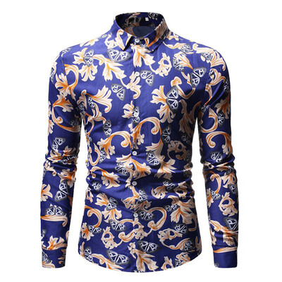 

Tailored Mens Fashion Hawaiian Style Leisure Printing Long-sleeved Shirt Tops Blouse