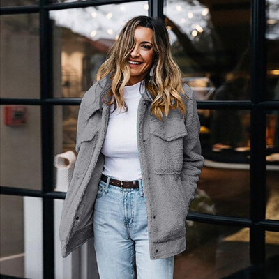 

Roseonmyhand Women Fashion Autumn Winter Faux Shearling Warm Coat Solid Color Long Sleeve