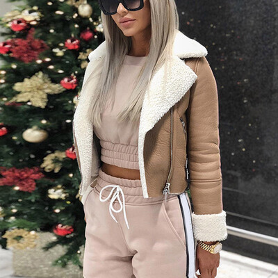 

Ladies Zipper Thick Coats Lapel Collar Warm Winter Long Sleeve Jackets Outwear