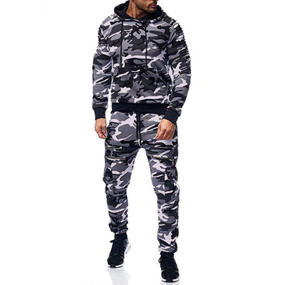 

Toponeto Mens Autumn Print Zipper Sweatshirt Hooded Top Pants Sets Sports Suit Tracksuit