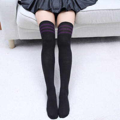 

Women Spring Autumn Over The Knee-High Three Bars Stripe Student Dance Multiple Colors Stocking