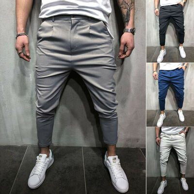

Mens Slim Fit Urban Straight Leg Trousers Casual Pencil Jogger Fitness Pants