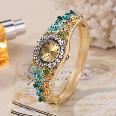 

Explosion retro cloisonne 3D flower open womens wrist watch ladies fashion luxury bracelet quartz watch