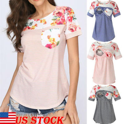 

Women Pregnant Floral Nursing Tops Maternity Breastfeeding T-Shirt Blouse Loose