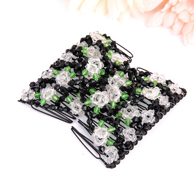 

〖Follure〗Fashion Ladies Magic Beads Elasticity Double Hair Comb Clamp Stretchy Accessory