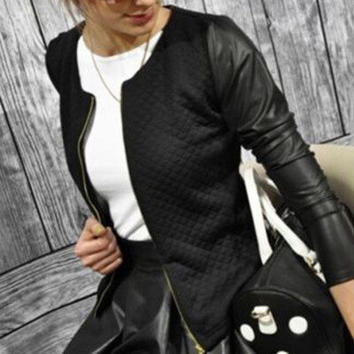 

Fashion Women Slim Casual Leather Sleeve Jacket Blazer Suit Short Coat Outwear