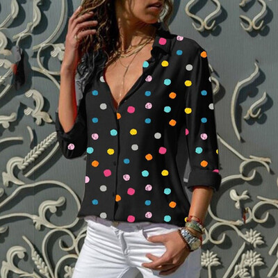 

Starmoon Women Loose Casual Polka Dot Summer Shirt Long Sleeve T- Shirt Blouse