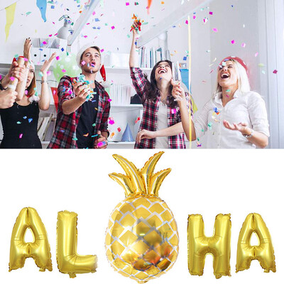 

Toponeto Aloha Gold Foil Balloons Hawaii Party Banner Tropical Beach Party Decor
